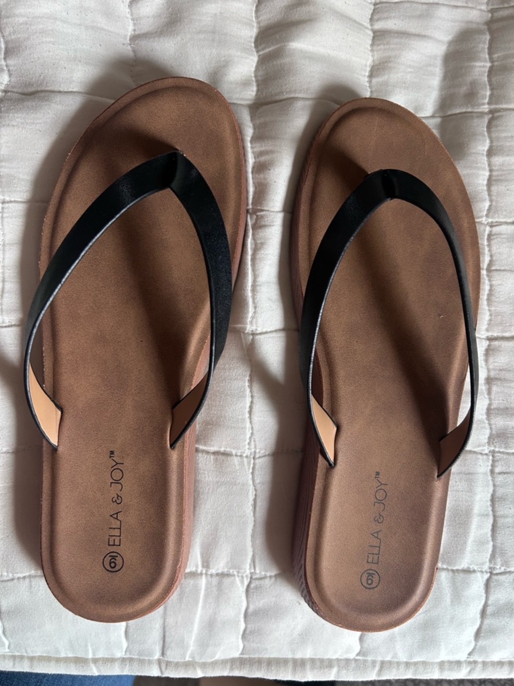 Brown Footbed Flip Flops with Black Straps - BRAND NEW